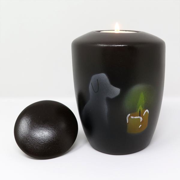 Tierurne - Vasenurne mit Teelicht "Hund mit Kerze"